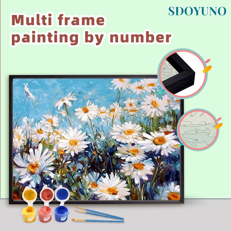 SDOYUNO 60x75cm 숫자 키트로 그림 캔버스 회화 꽃 멀티 알루미늄 프레임 번호로 색칠 홈 장식